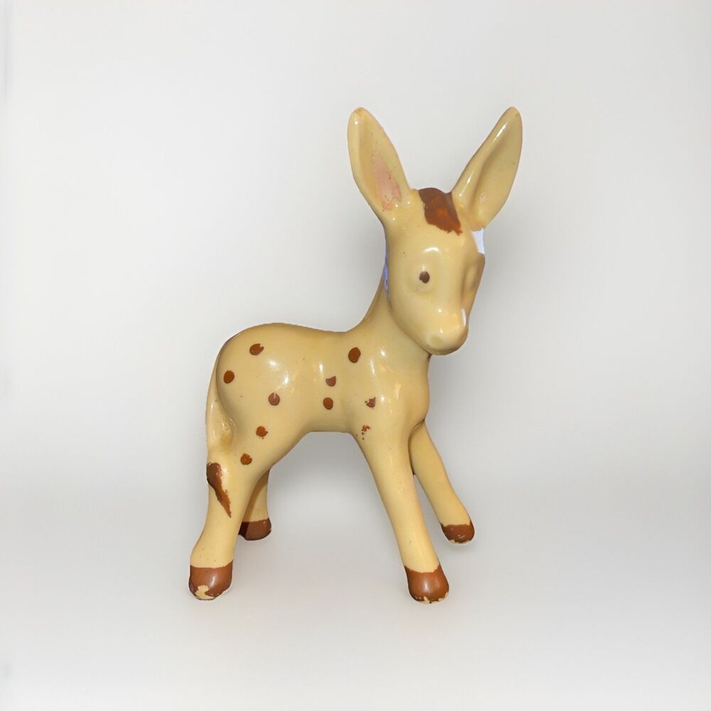 Vintage 40's Shawnee Porcelain Donkey Figurine W/ Polka dots Burro Mule 6.5"
